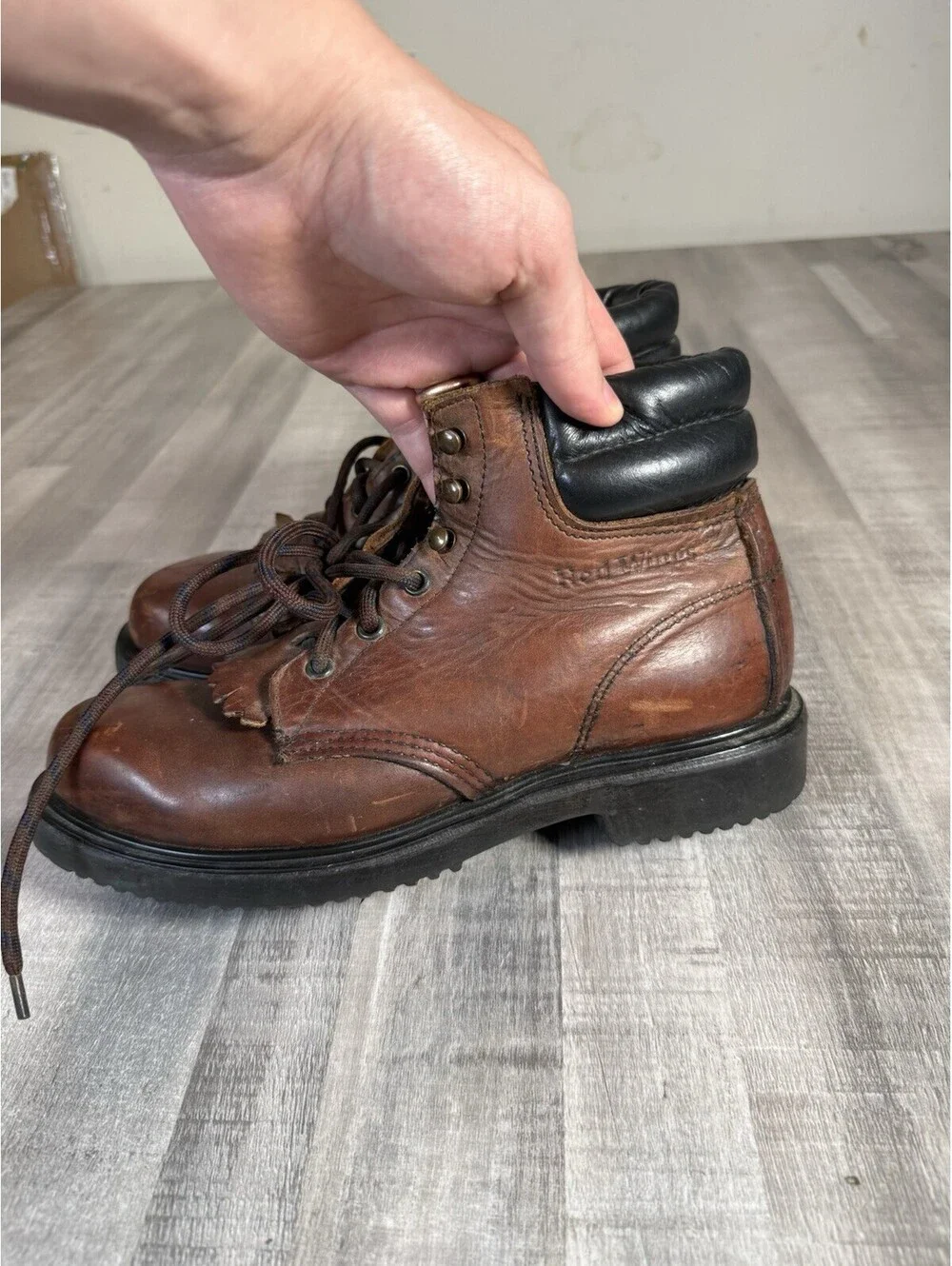 Vintage Red Wings Leather Work Boot Safety Toe Super Sole OR Kiltie Men’s 7.5